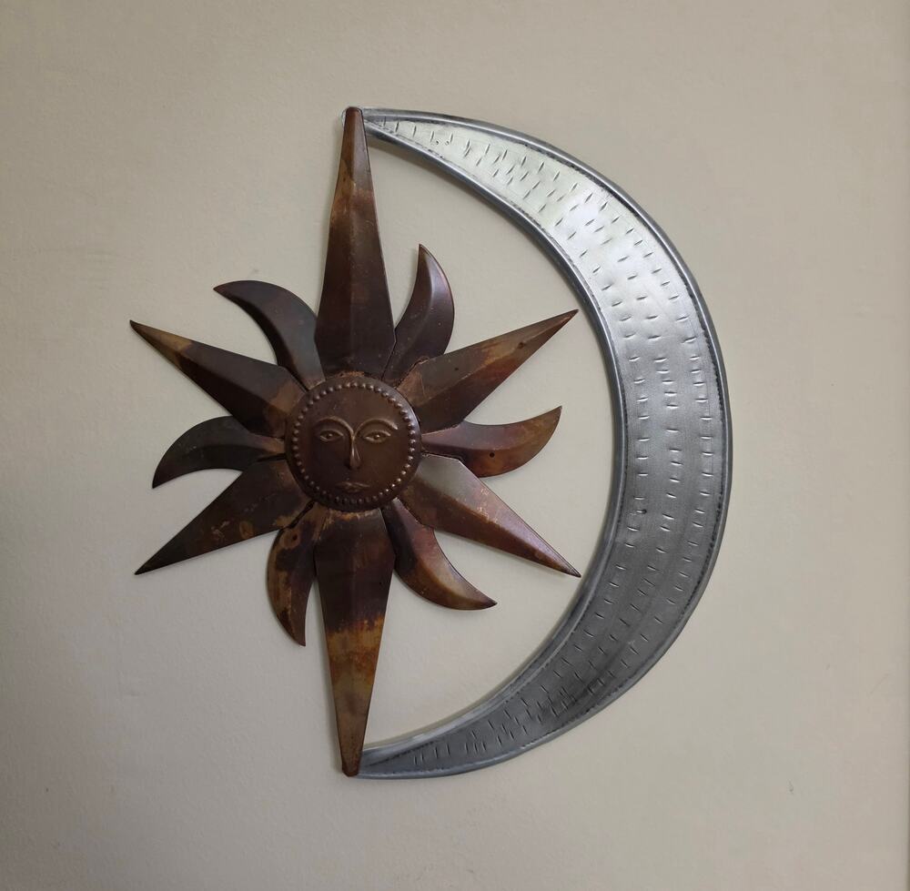 Vintage Celestial Sun and Moon Metal Wall Art Rustic Boho Home Decor